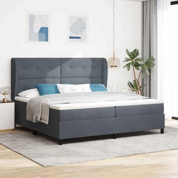 vidaXL Boxspring bed met hoofdeinde Donkergrijs 200 x 200 cm, Verzenden