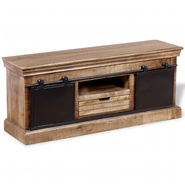 vidaXL Tv-meubel met 2 schuifdeuren 110x30x45 cm massief, Huis en Inrichting, Kasten |Televisiemeubels, Nieuw, Verzenden