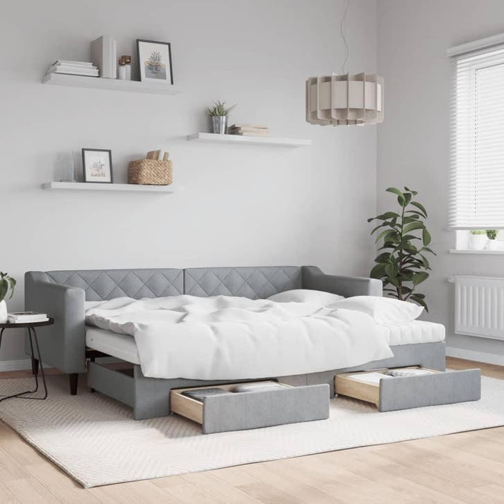 vidaXL Slaapbank met onderschuifbed en lades 80x200 cm stof, Maison & Meubles, Chambre à coucher | Lits, Envoi