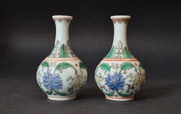Vaas - Porselein - China - Paar Chinese vazen, Antiek en Kunst