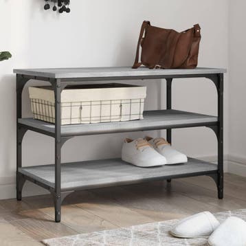 vidaXL Schoenenbankje 70x38,5x49 cm bewerkt hout grijs, Verzenden, Nieuw