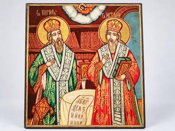 Icoon - Thessalonische broeders Cyrillus en Methodius - Hout