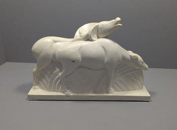 Lemanceau - sculptuur, Groupe antilopes - 30 cm - Aardewerk