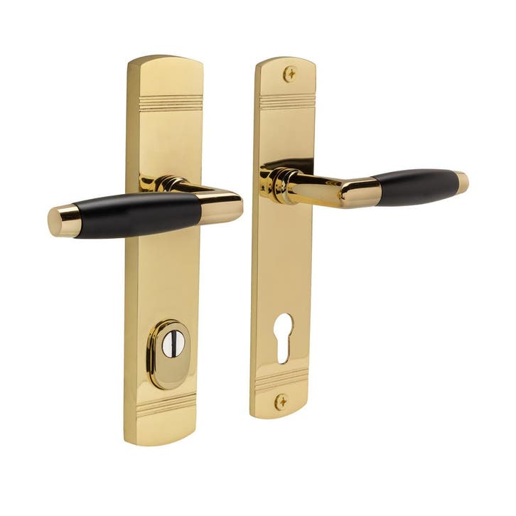 Retro buitendeurbeslag klink/klink PC92 in messing gelakt..., Doe-het-zelf en Bouw, Hang- en Sluitwerk, Klink of Kruk, Nieuw, Koper of Messing