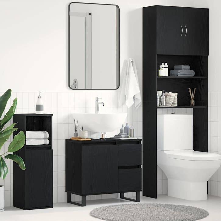 vidaXL Wastafel kabinet voor de badkamer Zwart Eiken 65 x 33, Huis en Inrichting, Tafels | Kaptafels, Nieuw, Verzenden