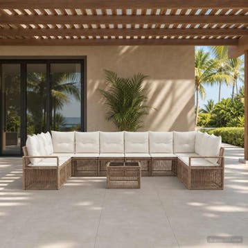 vidaXL Tuinbank Set 11 st Beige poly rattan, Verzenden, Nieuw