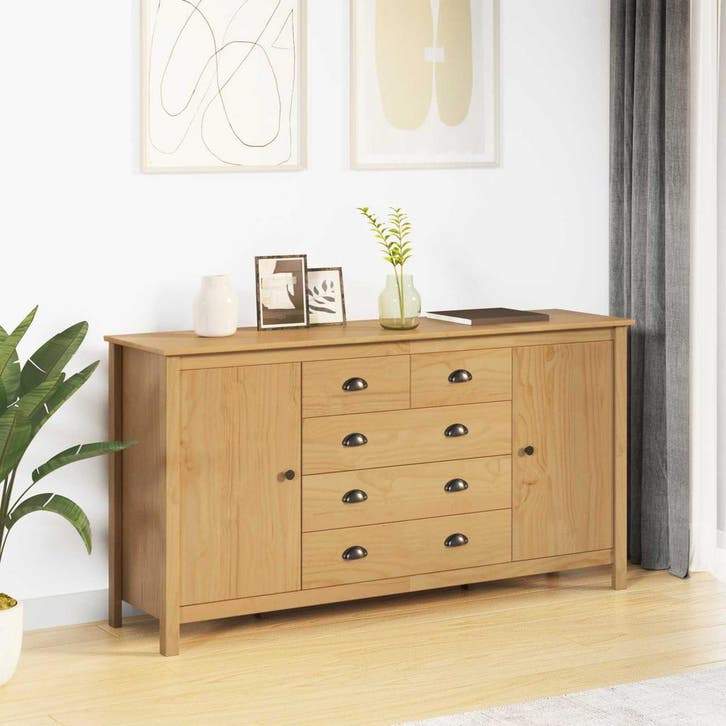 vidaXL Dressoir HILL Honing bruin 154 x 40 x 80 cm Massief, Maison & Meubles, Armoires | Autre, Envoi