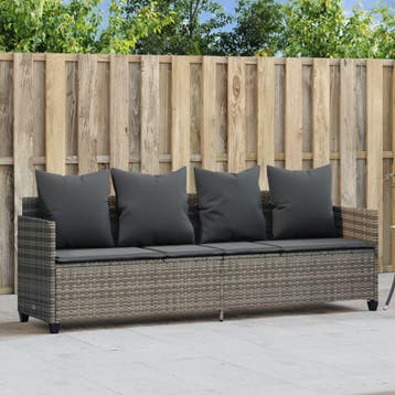 vidaXL Ligbed met kussen poly rattan grijs, Verzenden