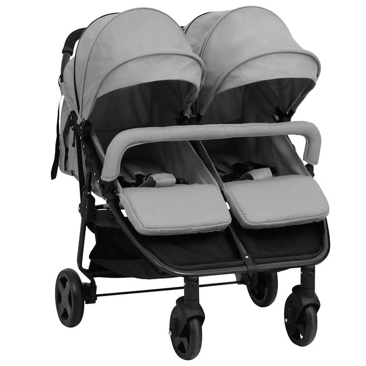 vidaXL Tweelingbuggy staal lichtgrijs en zwart, Kinderen en Baby's, Kinderwagens en Combinaties, Nieuw, Verzenden