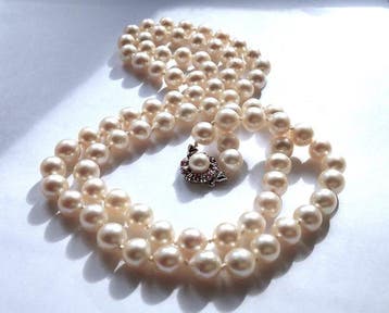 Halsketting 14 kt witgoud - Akoya parels tot 8 mm - robijnen, Nieuw