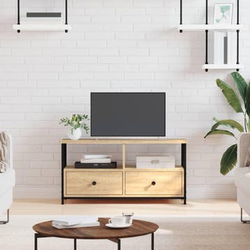 vidaXL Tv-meubel 90x33x45 cm bewerkt hout en ijzer sonoma, Verzenden, Nieuw