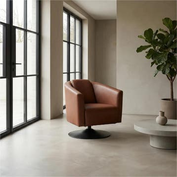 Leren draaifauteuil Press - Massif Armagnac (donkercognac), Bohemian, Klassiek, Retro, Romantisch, Vintage, Nieuw, Ophalen of Verzenden