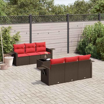 vidaXL 7-delige tuinbankset met kussens, bruin polyrotan, Verzenden