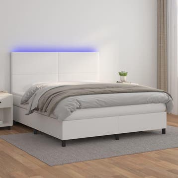 vidaXL Boxspring met matras en LED kunstleer wit 160x200 cm, Verzenden