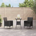 vidaXL 3-delige Bistroset met kussens poly rattan zwart, Verzenden, Nieuw