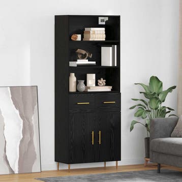 vidaXL Highboard Zwart Eiken 69,5 x 34 x 180 cm Bewerkt hout, Verzenden, Nieuw