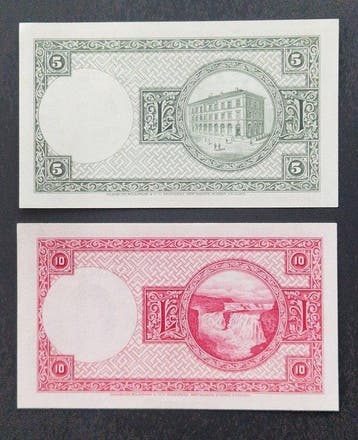 IJsland. – 5 and 10 Krónur 1928 - Pick 32 and 33 (Zonder
