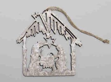 Houten Xmas Hanger Kersttafereel 11 cm 4 stuks set, Nieuw