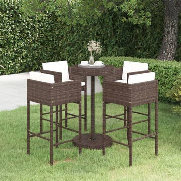 vidaXL 5-delige Tuinbarset met kussens poly rattan bruin, Tuin en Terras, Tuinsets en Loungesets, Verzenden, Nieuw