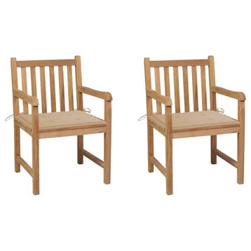 vidaXL Tuinstoelen 2 st met beige kussens massief teakhout, Verzenden, Nieuw