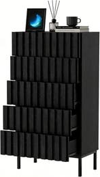 Commode - Dressoir - Ladekast - 60x34x110 cm - Zwart - UEV, Verzenden, Nieuw