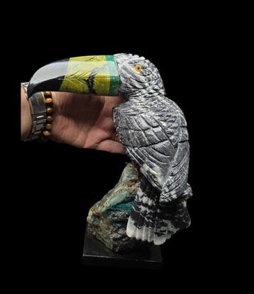 . - Diorama Semi-precious stone toucan bird made in Peru (35