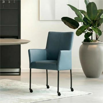 Set van 6 Leren eetkamerstoelen Comfort met wieltjes en, Ophalen of Verzenden, Nieuw, Leer