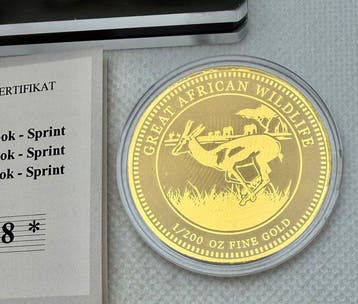 Afrika. African Springbok , oro 1/200 Oz (.999) (Zonder, Postzegels en Munten