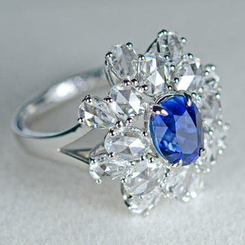 Ring - 18 karaat Witgoud Saffier - Diamant - Kashmir