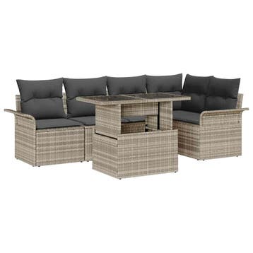 vidaXL Tuinbank Set 6 st Lichtgrijs [Synthetisch]: Poly Riet, Verzenden