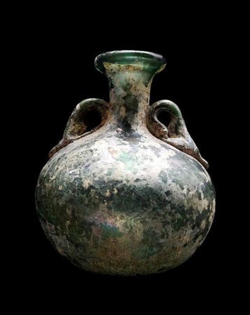 Oud-Romeins Aryballe en verre à anses en forme de dauphins -
