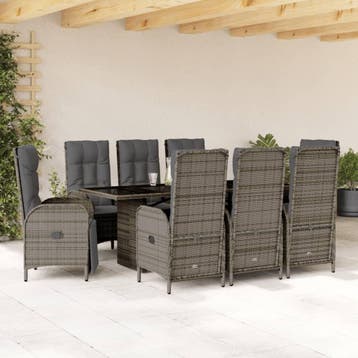vidaXL 9-delige Tuinset met kussens poly rattan grijs, Verzenden, Nieuw, Tuinset