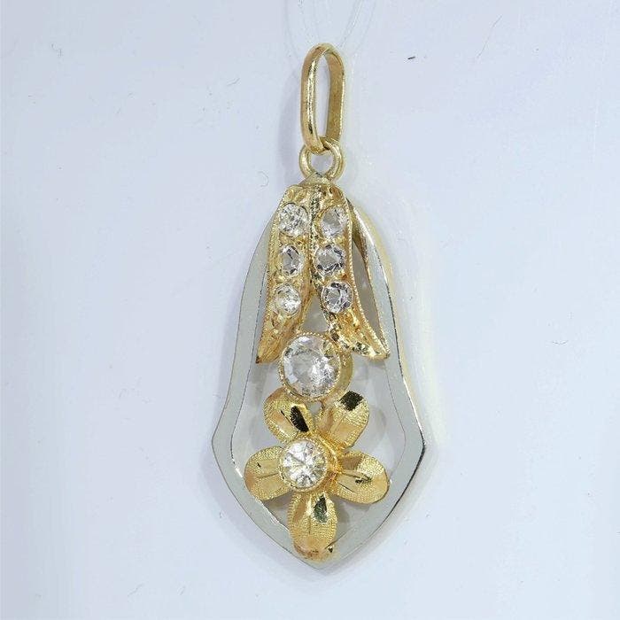 Zonder minimumprijs - Hanger - 18 karaat Geel goud, Witgoud, Handtassen en Accessoires, Antieke sieraden