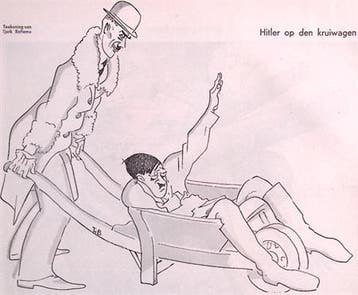 Spotprent met Hitler in een kruiwagen met Von Papen achte..., Verzenden