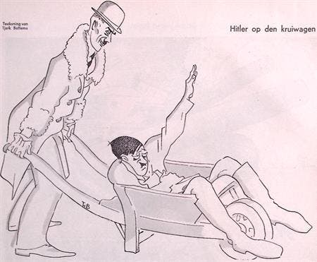 Spotprent met Hitler in een kruiwagen met Von Papen achte..., Antiquités & Art, Art | Lithographies & Sérigraphies, Envoi