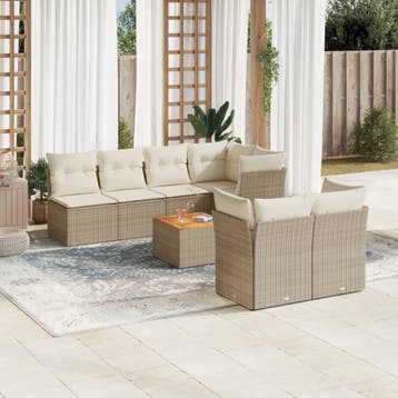 vidaXL 8-delige Loungeset met kussens poly rattan beige, Verzenden, Nieuw, Loungeset