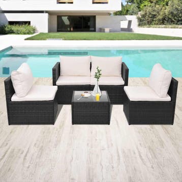 vidaXL 5-delige Loungeset met kussens poly rattan zwart, Verzenden, Loungeset