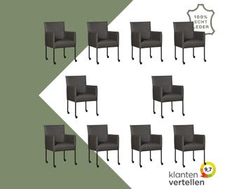 Set van 10 Leren eetkamerstoelen Desire - Toledo Antracite, Ophalen of Verzenden, Nieuw, Leer, Eén