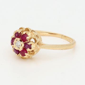 Bague - 14 carats Or jaune Diamant (Naturelle) - Robijn, Nieuw