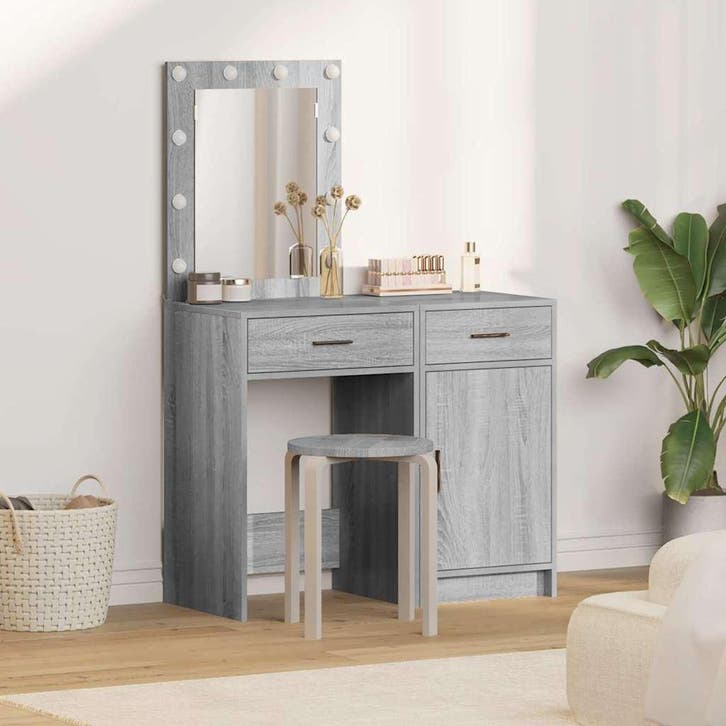vidaXL Kaptafel 2 st Grijs 50 x 41 x 135 cm Bewerkt hout, Maison & Meubles, Tables | Coiffeuses, Envoi