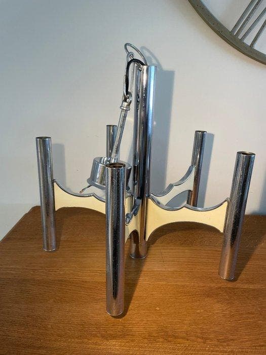 Lustre - Acier inoxydable - Lustre vintage des années 1970, Antiek en Kunst, Kunst | Designobjecten