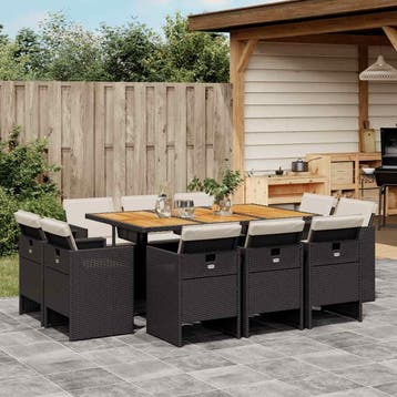 vidaXL 11-delige Tuinset met kussens poly rattan zwart, Verzenden, Nieuw, Tuinset