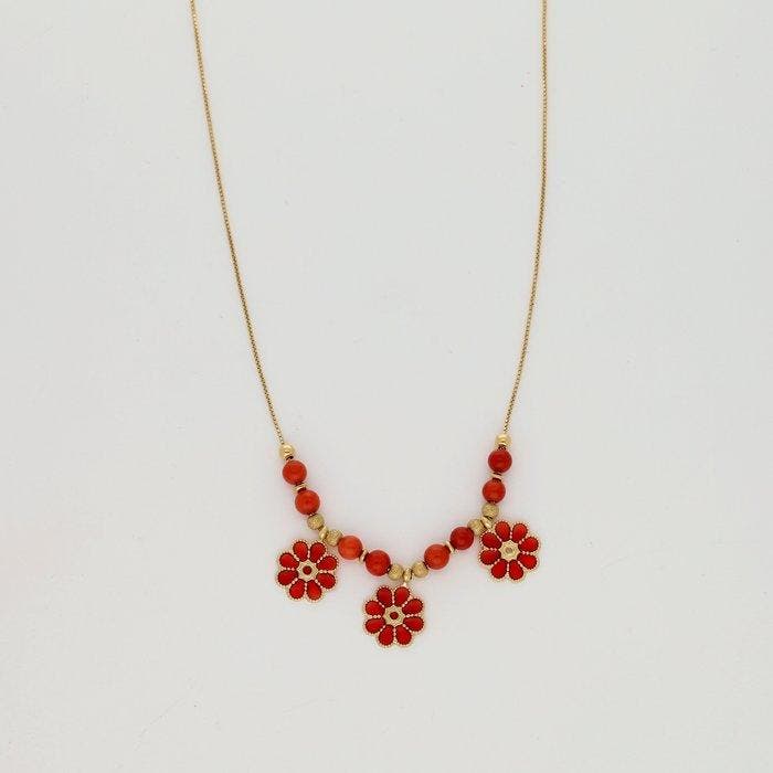 Ketting met hanger - 18 karaat Geel goud Bloedkoraal, Handtassen en Accessoires, Antieke sieraden