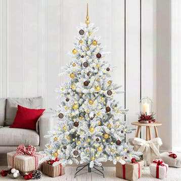 vidaXL Kunstmatige Hinged Kerstboom Wit 210 cm PVC en Staal, Verzenden, Nieuw