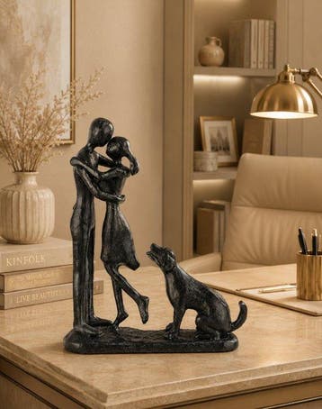 sculptuur, Romantic Couple & Dog Sculpture Luxury Modern