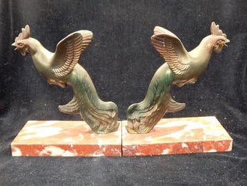 Boekensteunen Vogels - Hanen - Art Deco (Gesigneerd) -