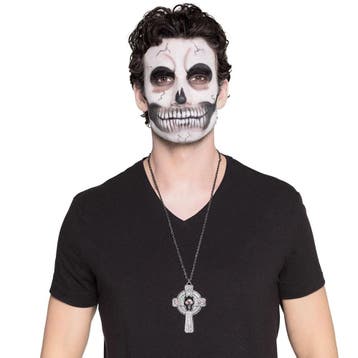 Halloween Ketting Kruis Rode Stenen 28cm, Verzenden, Nieuw