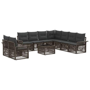 vidaXL Tuinbank Set 10 pcs Grijs poly rattan, Verzenden, Nieuw
