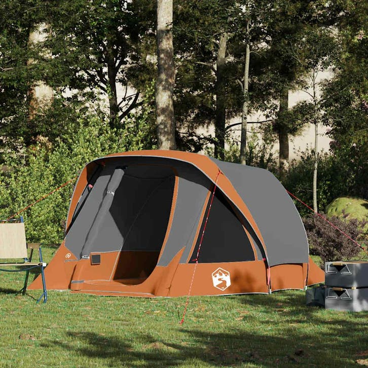 vidaXL Tent 4-persoons waterdicht grijs en oranje, Caravans en Kamperen, Tenten, Nieuw, Verzenden