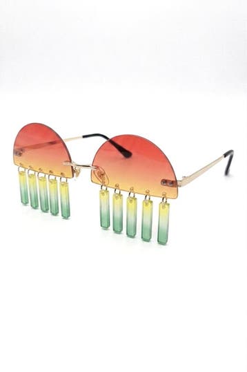 KIMU® Fringe Zonnebril Goud Montuur Rode Gele Groene Glazen, Ophalen of Verzenden, Nieuw